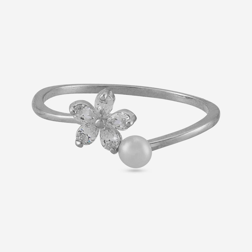 Pearl - Office Wear Silver Finger Ring - 473453 : 473454