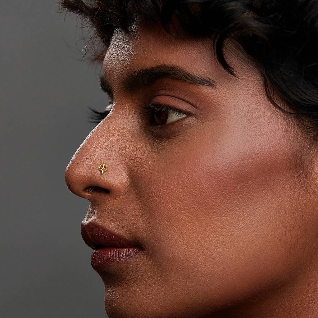 Yuvora 18K Yellow Gold Trishul Divine Nose Pin For Women | Screw Back Closure | Bis Hallmarked | Pure Go : CPNP1001-HP-18YG-IS