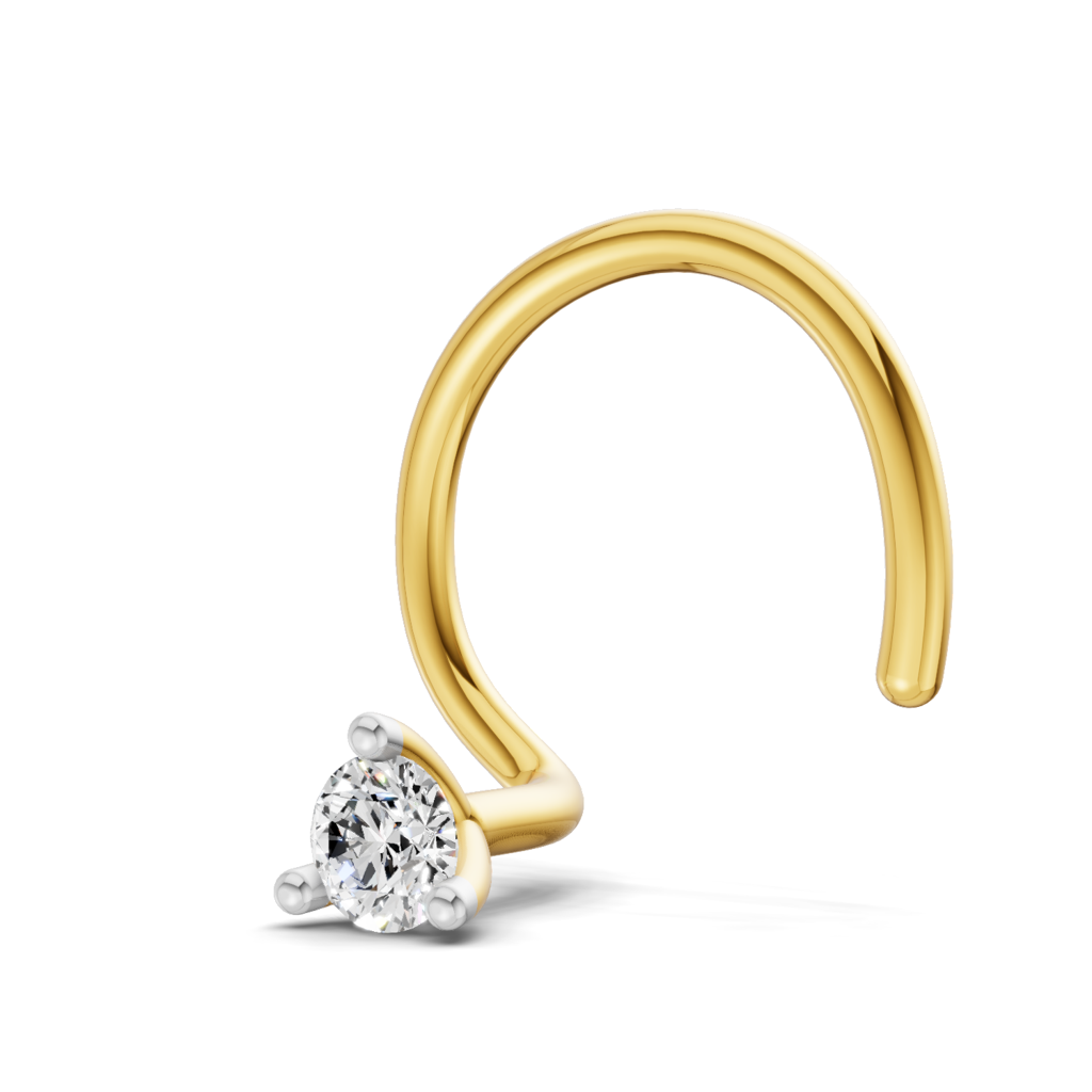 Lab Grown Diamond 0.01 Carat 925 Sterling Silver Gold Plated Solitaire Wire Nosepin : SQNP20529-NPW-925S-001CT