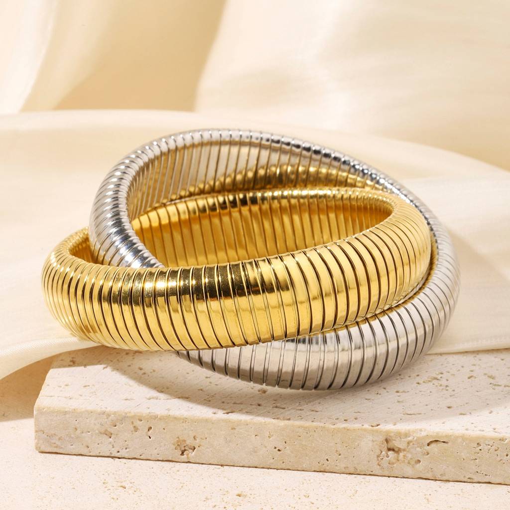 Ornate Obsession Silver Gold Bracelet - Thick : BS13284-GS-16