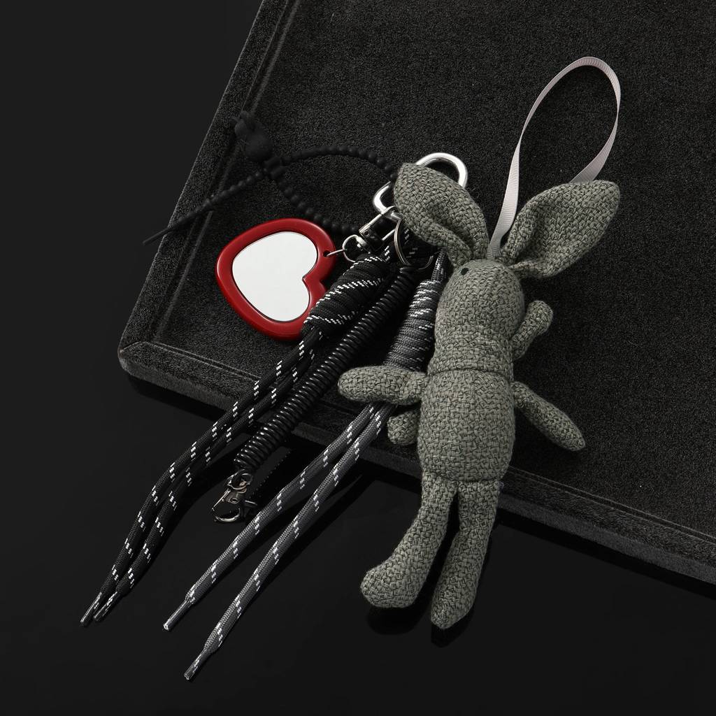 Croche Bunny & Heart Mirror Bag Charm : C-BG-0036-BK