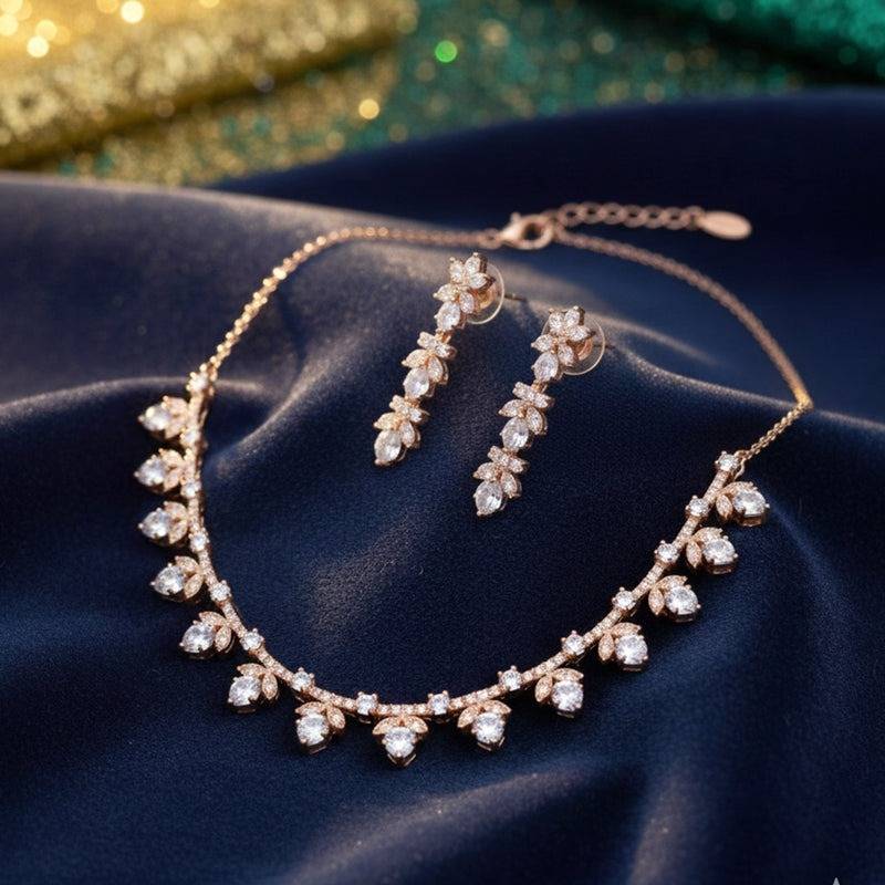Elegant Cz Leaf Drop Necklace Set For Women – Party & Festive Wear : AD-899-RGWENKER