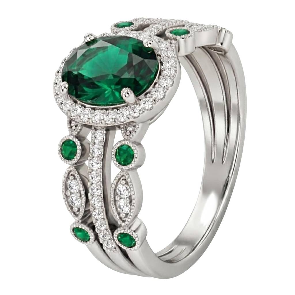 Fancy Green Silver Plated Set Of 3 Finger Ring For Women Size - Us 7 Crystal & Cz Studded Festive & Casual We : PX9R3073SGRN-7