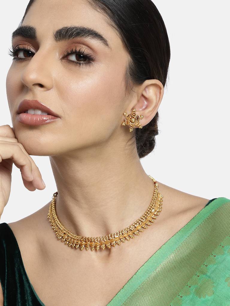 Peora Gold Plated Ethnic Choker Necklace With Earring Traditional Jewellery Set For Women Girls : PF04BRC7238