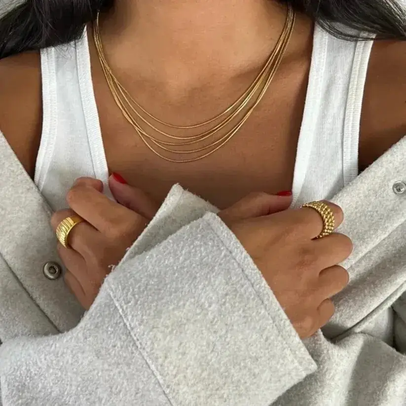 Dainty Layered Chain Necklace (5 Layer Chains) - 18K Gold Plated : PDTTT050