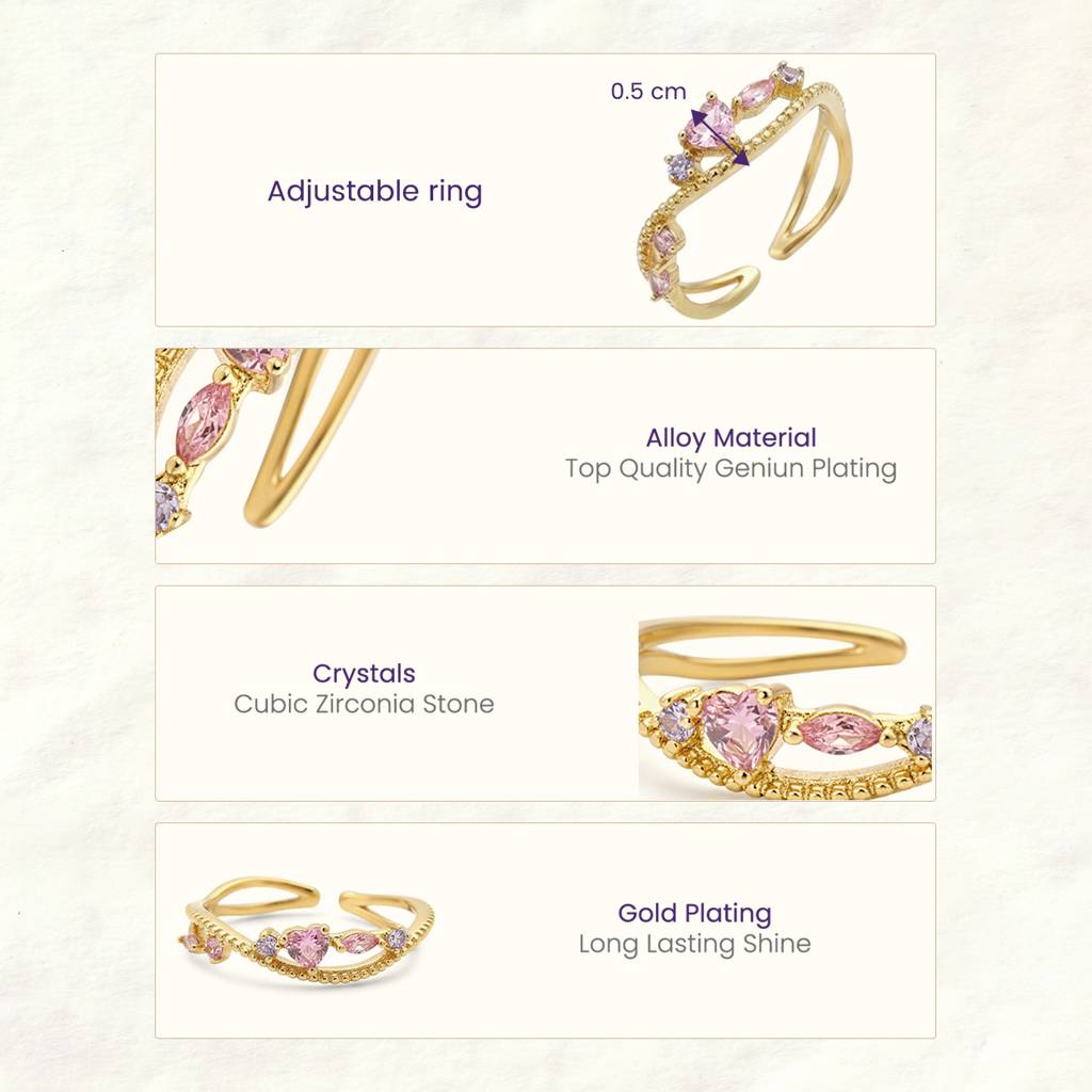 Pink Stylish Finger Ring Jewellery For Women & Girls | Gold Plated | Size - Us 7 (Adjustable) | Crystals Studded  : PX9R3042PK