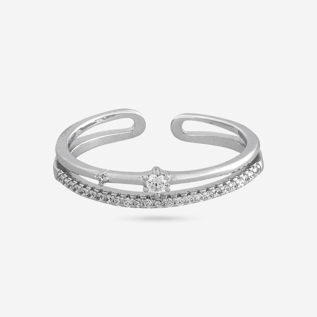White Rodium Plated - Office Wear Silver Finger Ring - 466015 : 466015
