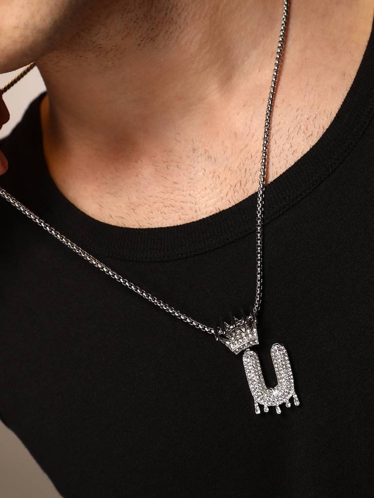 Men'S The Drip Alphabet Pendant Necklace - Metallic Silver : FANC1096-U