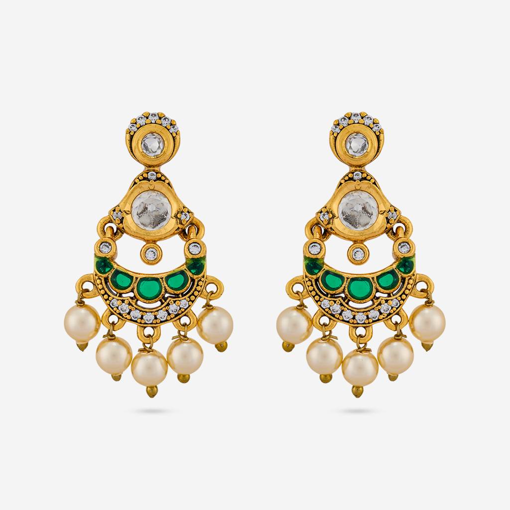 Green Victorian - Plated Bridesmaid Kundan Earring - 467968 : 467968