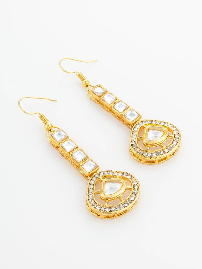 Gold Plated Kundan Square Drop Earrings : ER4169