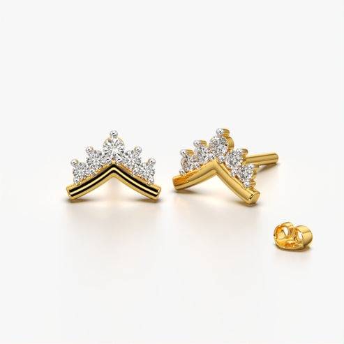 18K Gold Vermeil Dainty Cluster Chevron Stud Earrings With Cz Diamond : KES0016-Gold