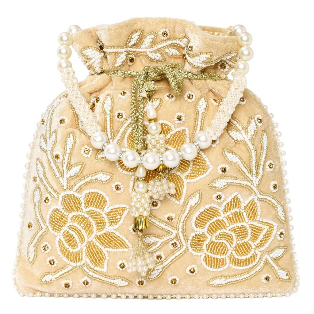 Floral Potli Purses For Women Handmade Evening Handbag Stylish Bridal Fashion Wristlet Bag For Girls : P201CRM