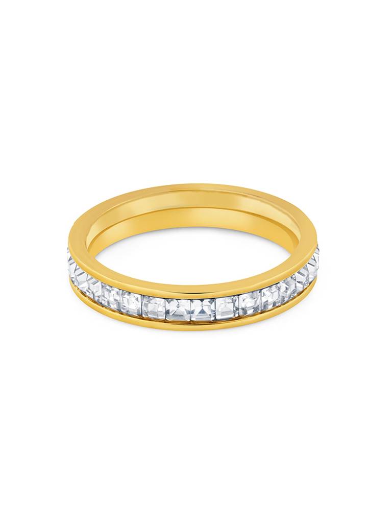 18K Gold Plated Crystal Band Ring Stainless Steel Waterproof & Anti-Tarnish : R76SJSS7G