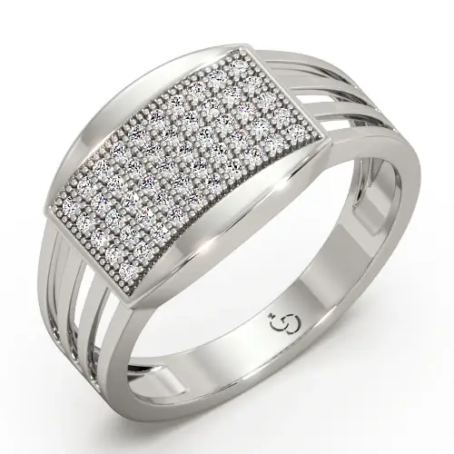 Round Brilliant Diamond Men'S Ring | Pavé Cluster Top Open Split Band Design : ZA-RN-4196-YE-Silver925-LabD-9