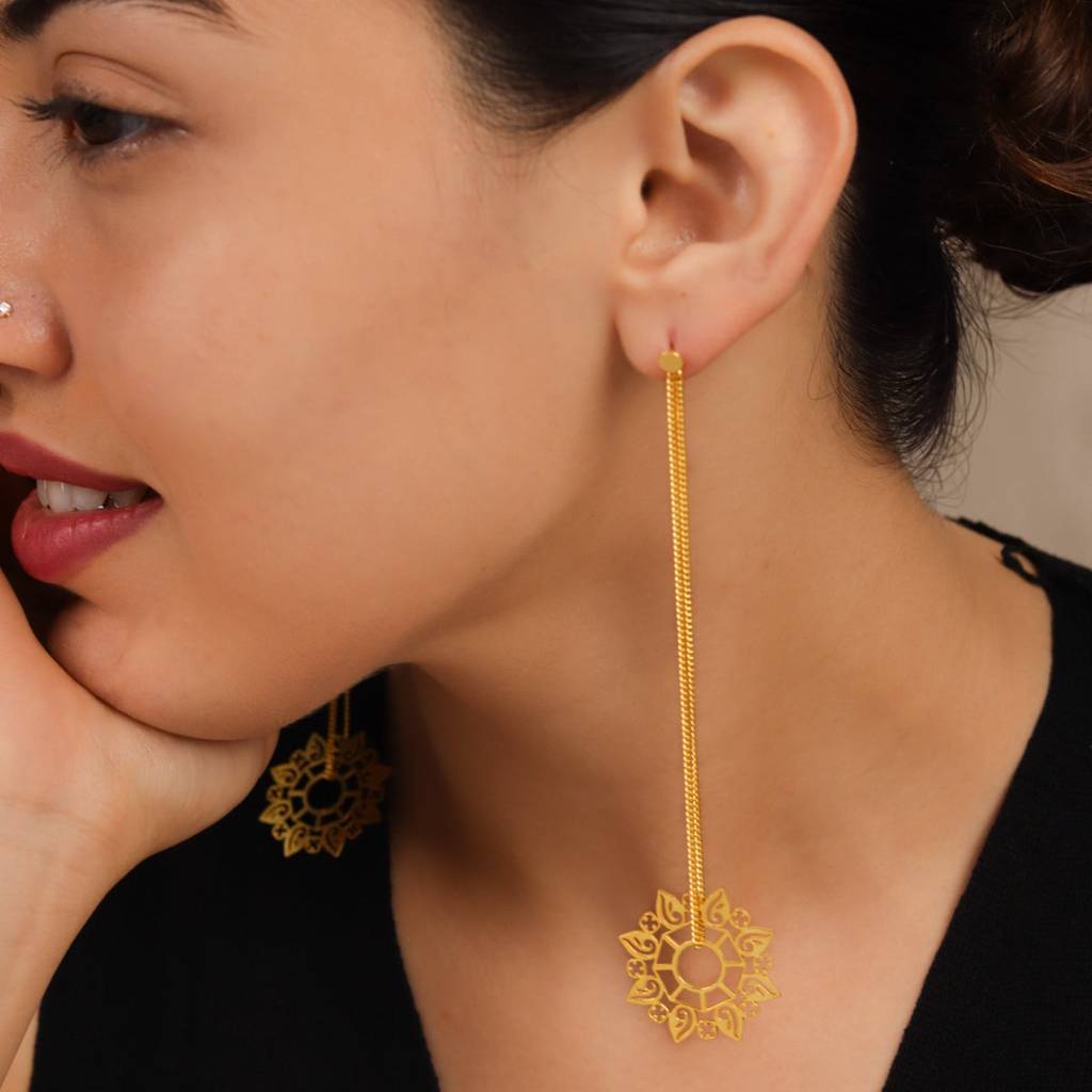Silver Abstract Filigree Dangler Earring |  92.5 Silver | 22K Gold Plated : 02566551