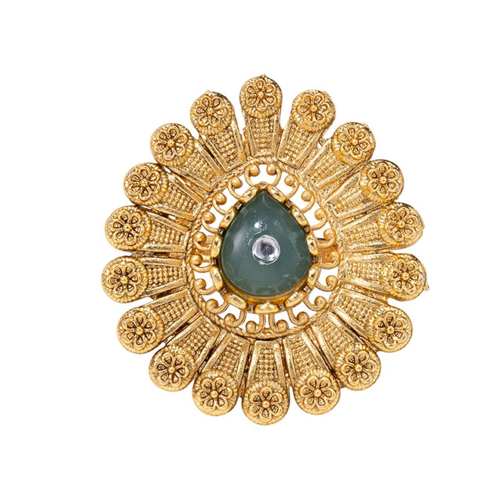 Ethnic Gold Plated Green Adjustable Traditional Finger Ring For Women : PF04R10G