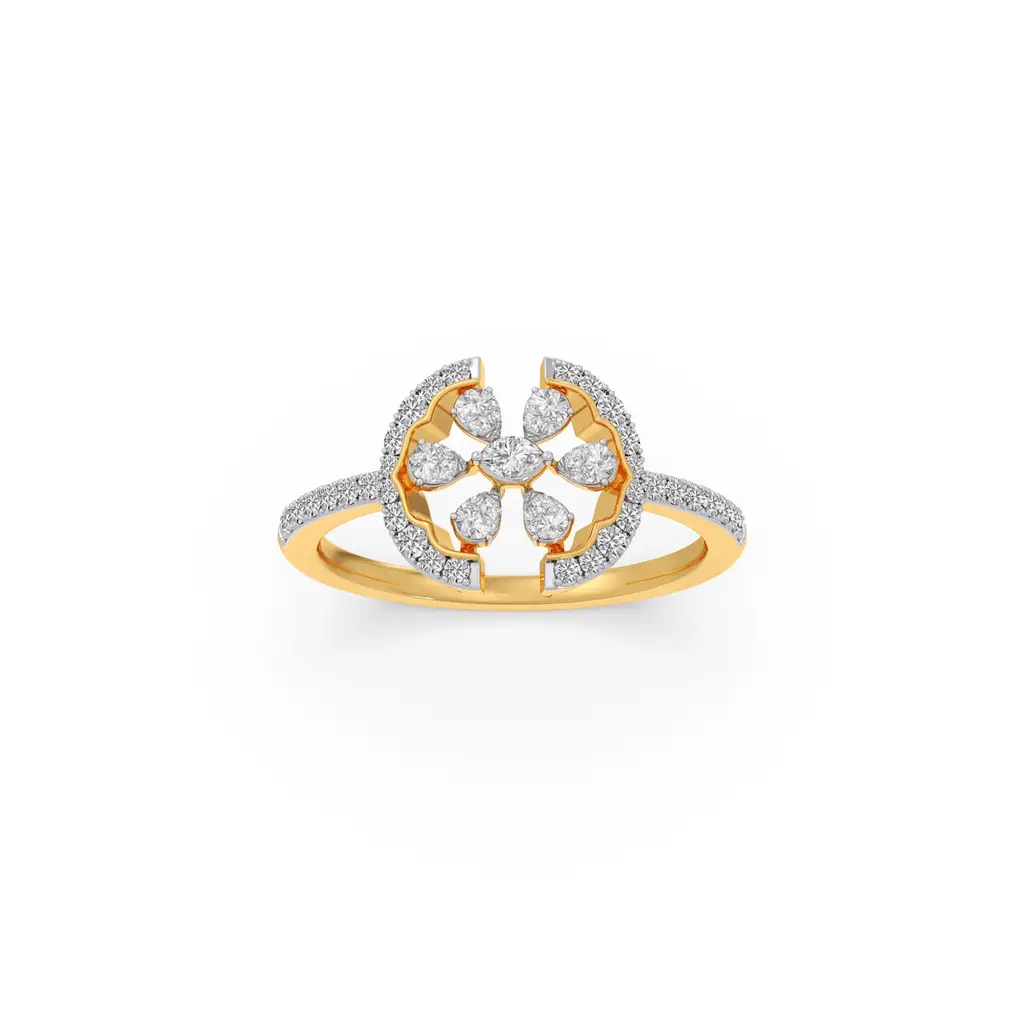 Open Floral Diamond Ring : LJ-R00654-09YGLGD-10
