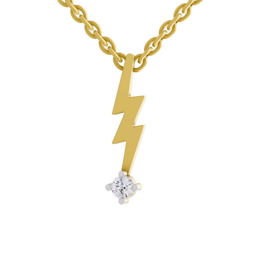 Lab Grown Diamond 0.07Ct 925 Sterling Silver Gold Plated Lightning Bolt Necklace : SQN19739-NK-925S-007CT