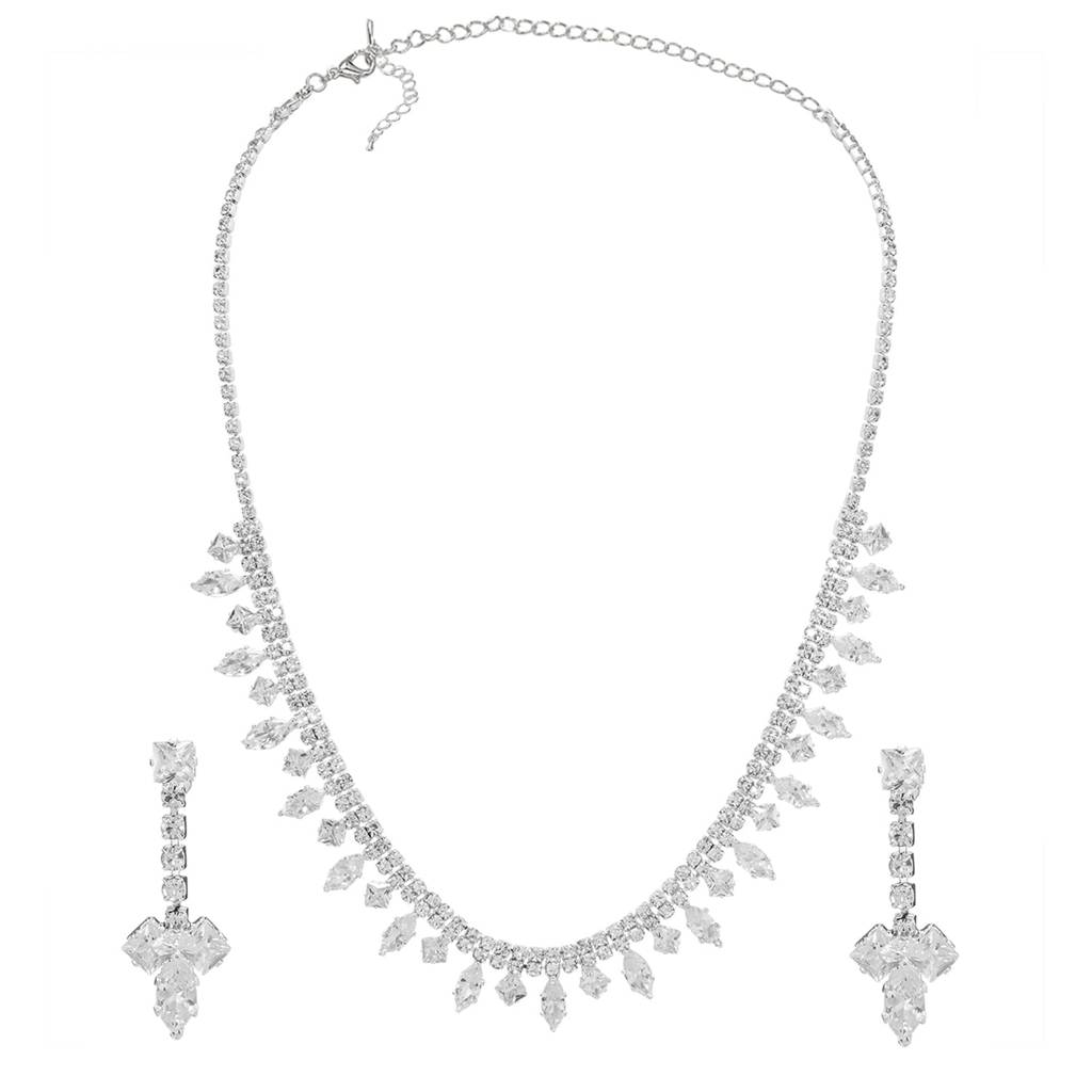 Silver Plated Stylish Sparkling Necklace Earrings Set For Women : PX9N236S