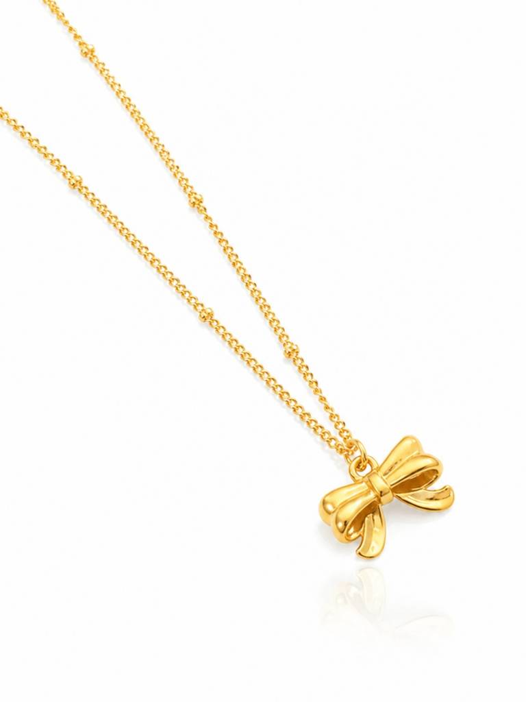 18K Gold Plated Stainless Steel Waterproof & Anti-Tarnish Ribbon Bow Necklace : N56SJSS0G