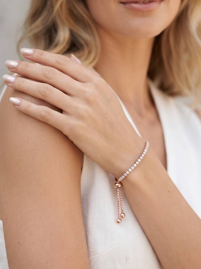 925 Silver Rose Gold Crystal Tennis Bracelet For Women : BR-64