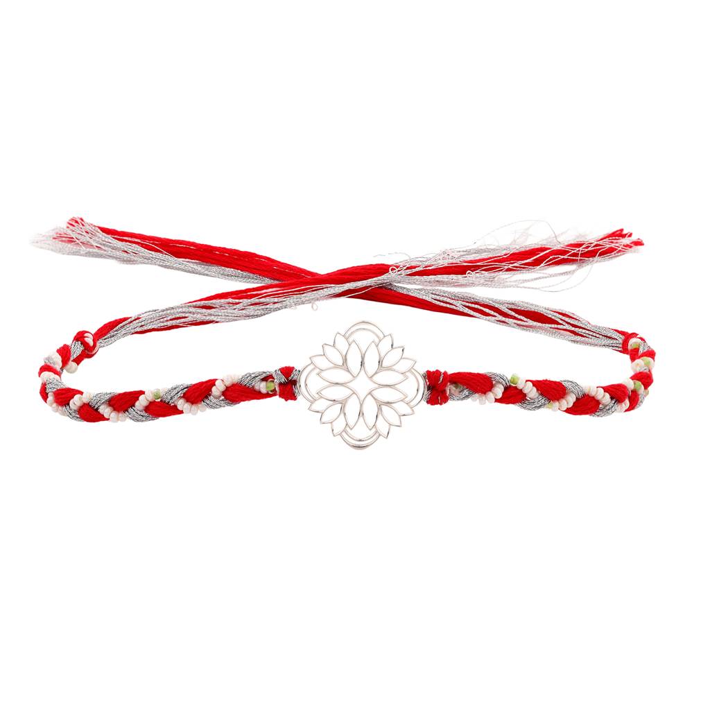 Lotus Floral Red 925 Sterling Silver Rakhi For Brother : 8905124584219