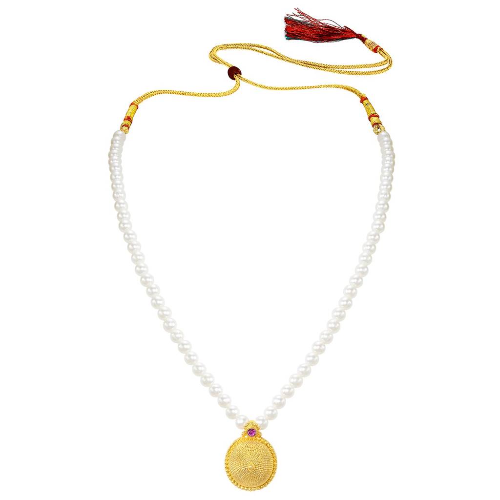 Gold Plated White Beads & Pink Crystal Studded Necklace For Women | Festive & Bridal Jewellery, Anniversary Birthd : PF04N38RP