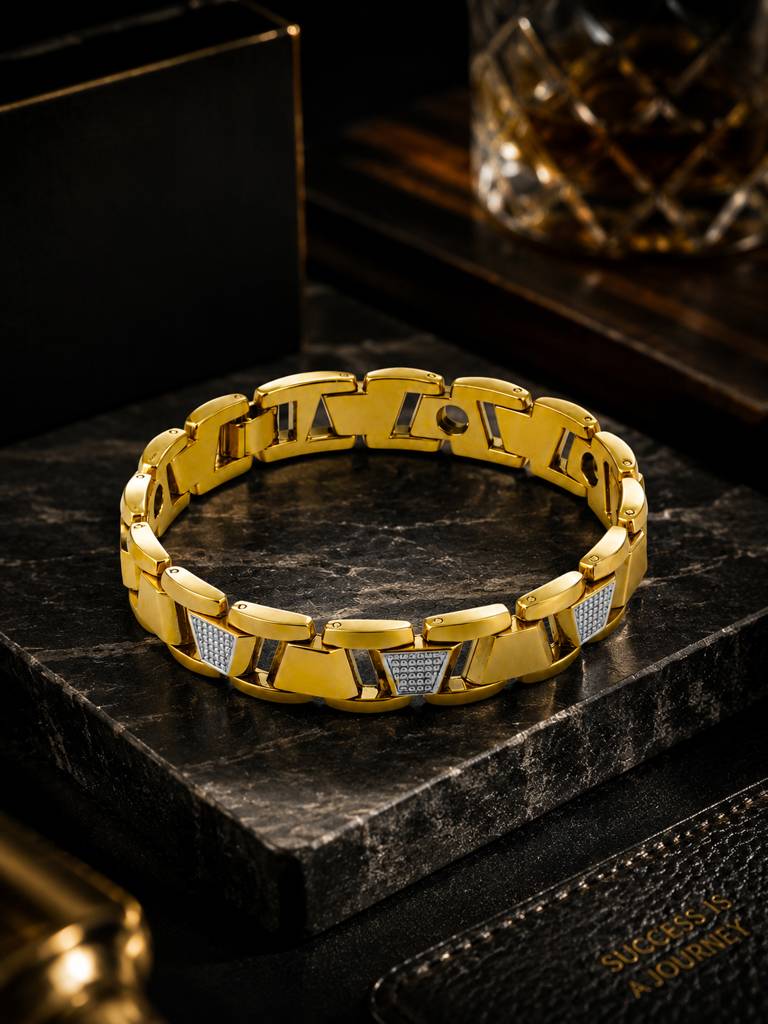 18K Gold-Plated Imperial Cuban Waterproof Stainless Steel Bracelet For Men : AN-LJ-GO-0004-DB-M