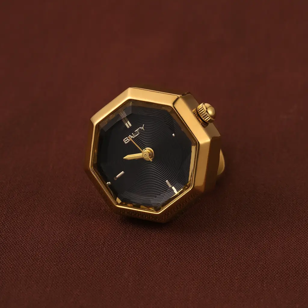 Octagon Golden Hour Watch Ring - For Women : WTR-S-0042-G-BK