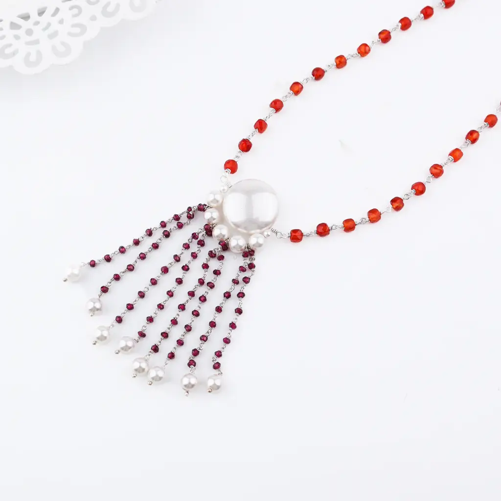 Luxe Necklace - Carnelian, Rhodonite & Pearls : 64406679