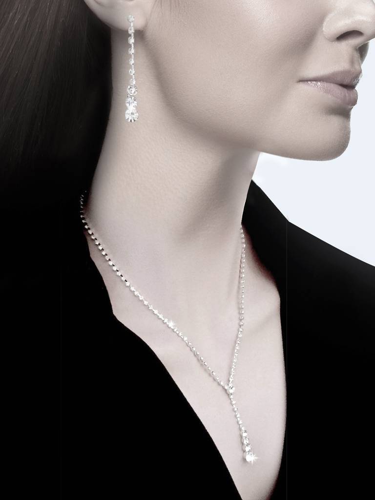 Peora Silver Plated Crystal Studded Pendant Style Necklace Drop Earrings & Bracelet Set Contemporary Jewellery For W : PX9N108