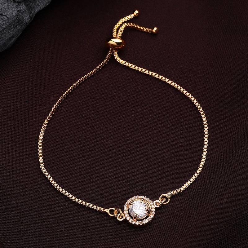 Stylish Gold Plated Cz & Pearl Chain Bracelet – Fashionable Jewelry For Everyday & Party Look : AD-132-IGBR