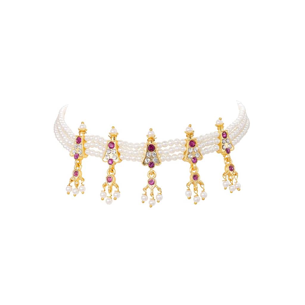 Gold Plated White Rani Pink Necklace Earrings Set Jewellery For Women | Traditional Festive & Bridal Jewellery, An : PF04N70RP