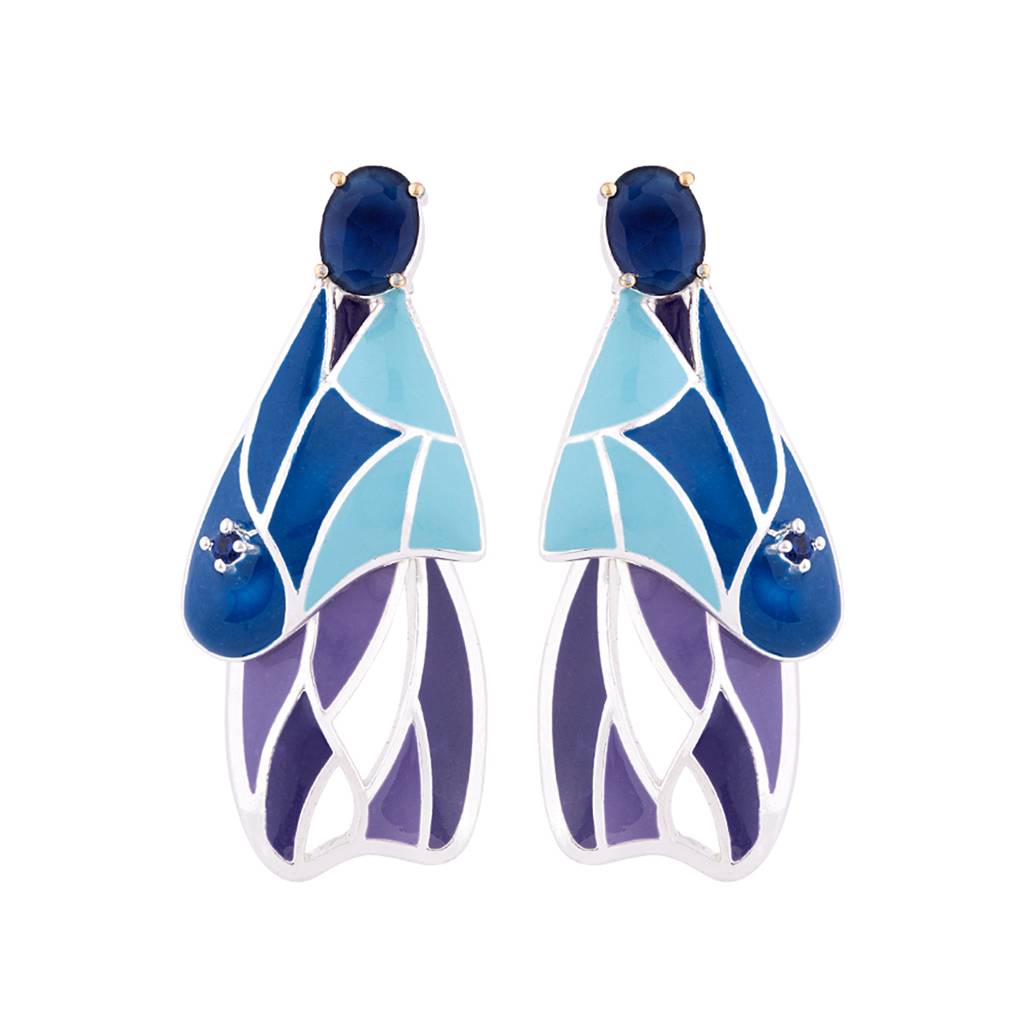 Butterfly Blue Enameled Earrings : 8905124065749
