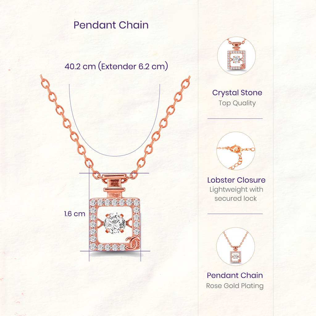 Crystal & Cubic Zirconia Studded Rose Gold Plated Pendant Chain Necklace Fashion Jewellery For Women & Girls : PX9P80CW
