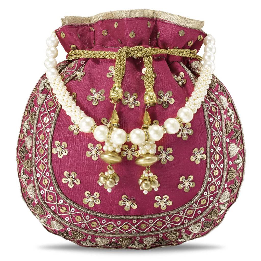 Potli Bags For Women Evening Bag Clutch Ethnic Bride Purse With Drawstring (P54Crm) : P54RP