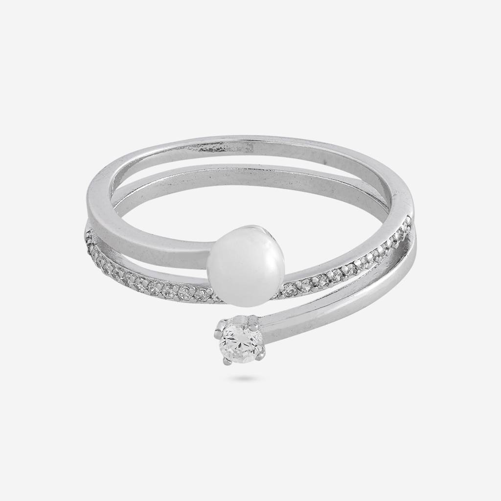 White Rodium Plated - Office Wear Silver Finger Ring - 465676 : 465676