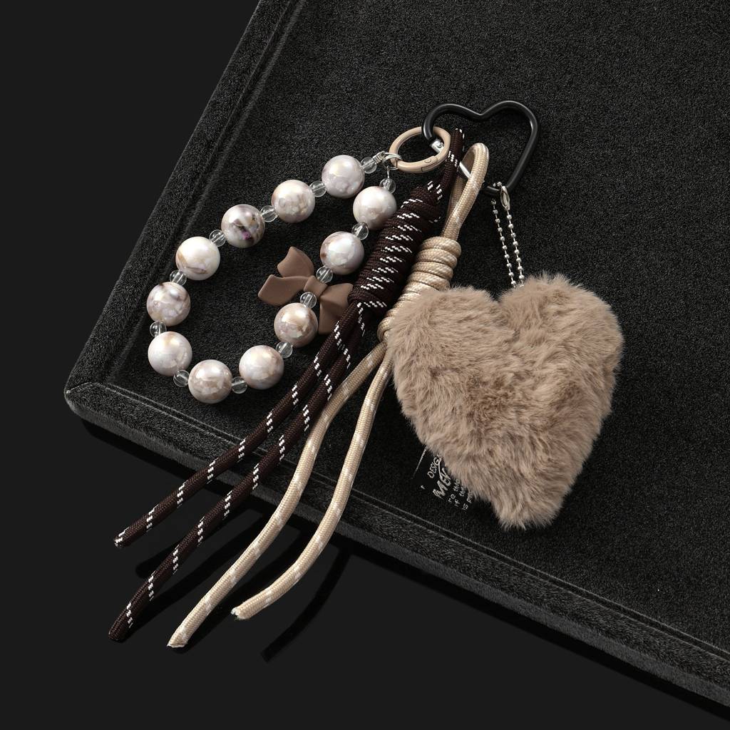 Heart, Beads & Lace Trio Bag Charm : C-BG-0010-BR