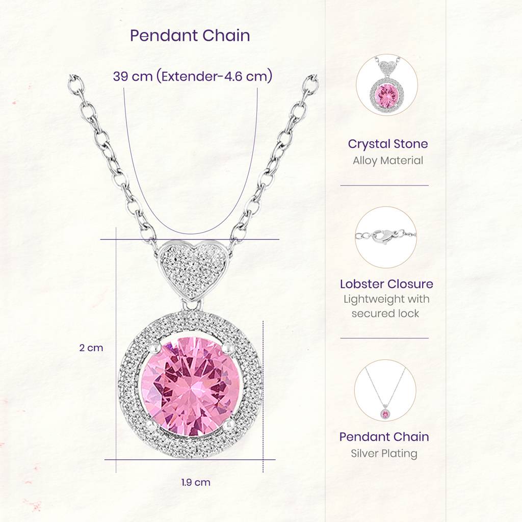 Pink Round Pendant Chain Necklace For Women & Girls | Silver Plated | Crystal Studded | Stylish Design Jewellery  : PX9CH106PK