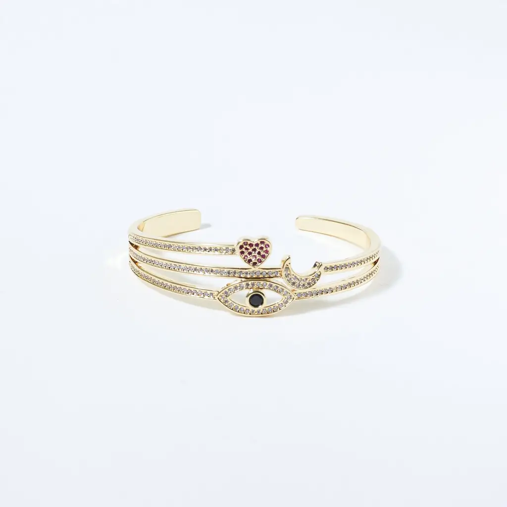 Celestial Love And Eye Charm Gold Cuff : BS12576