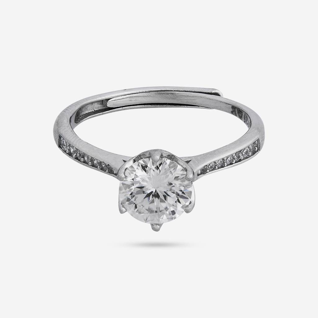 White - Plated Office Wear Silver Finger Ring - 448507 : 448508