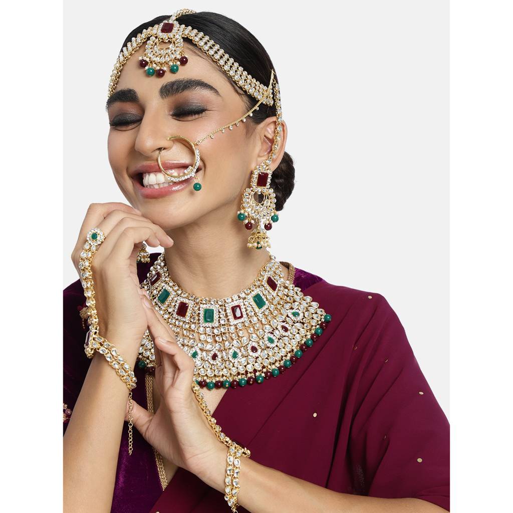 Peora Jodha Akbar Style Choker Necklace Bridal Jewellery Set Gift For Women : PF36BRC02RG