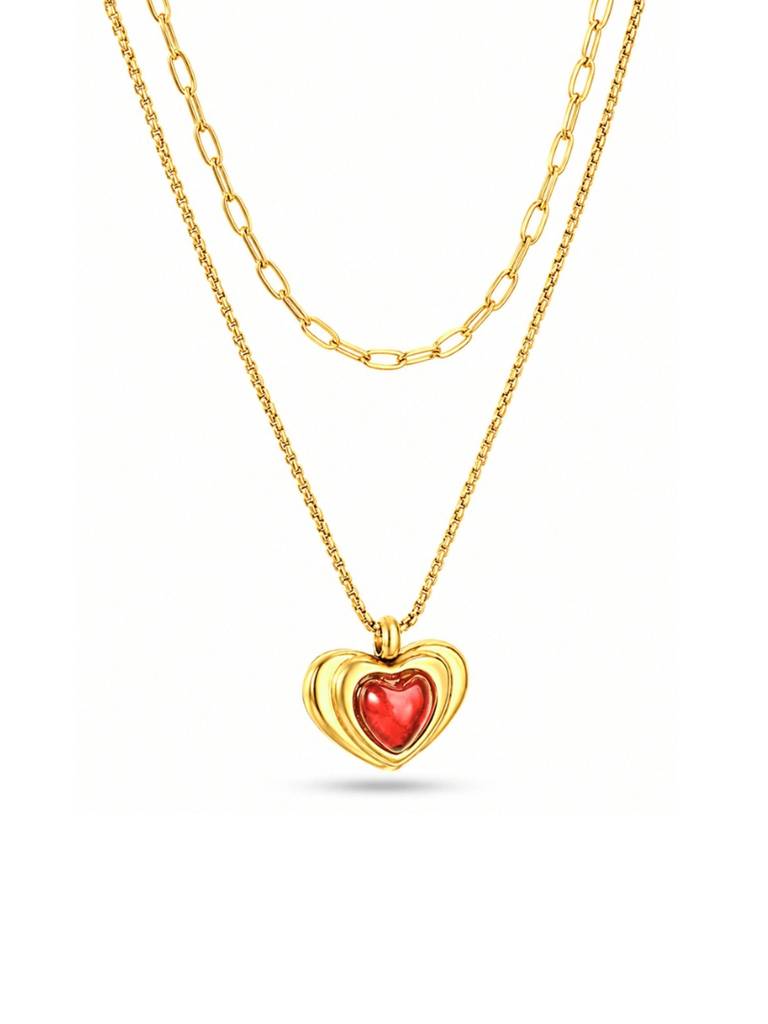 18K Gold Plated Stainless Steel Waterproof & Anti-Tarnish Ruby Glow Necklace : N66ASSS0G