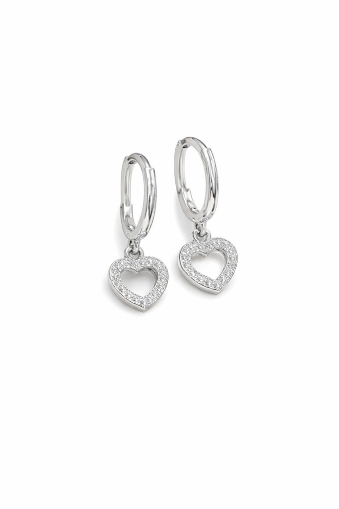 925 Silver Huggie Hoop Earrings With Charms : ER-40004-R