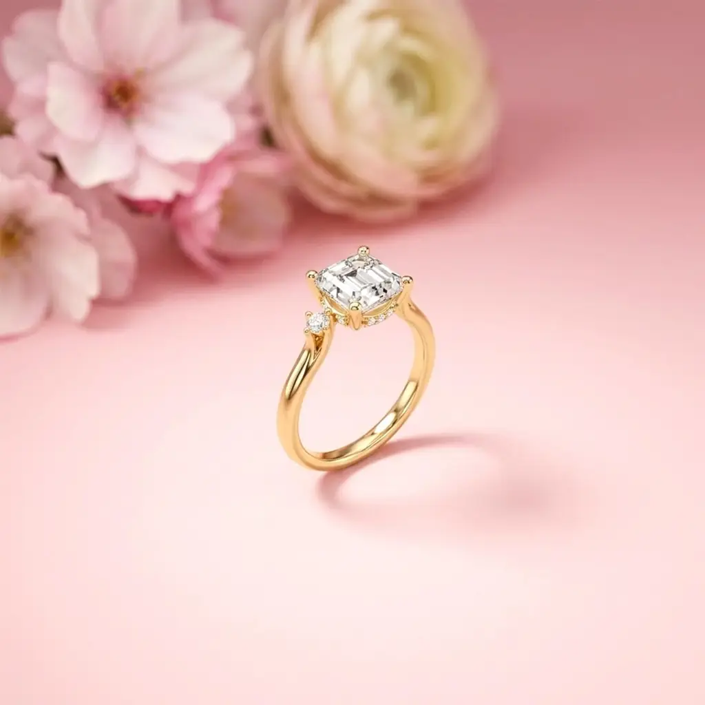 2.58Ct Moissanite Asscher Cut Three Stone Ring : ZLM-10030Y-10N