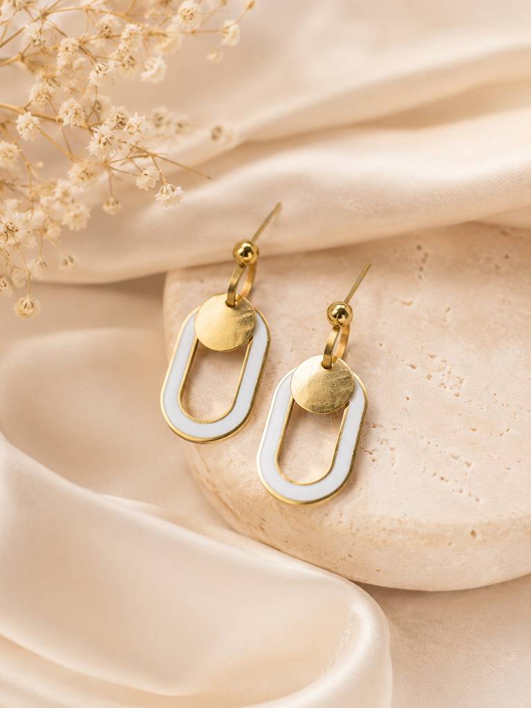 Minimal Geometric Gold Drop Earrings : AN-LJ-GO-0081-DE