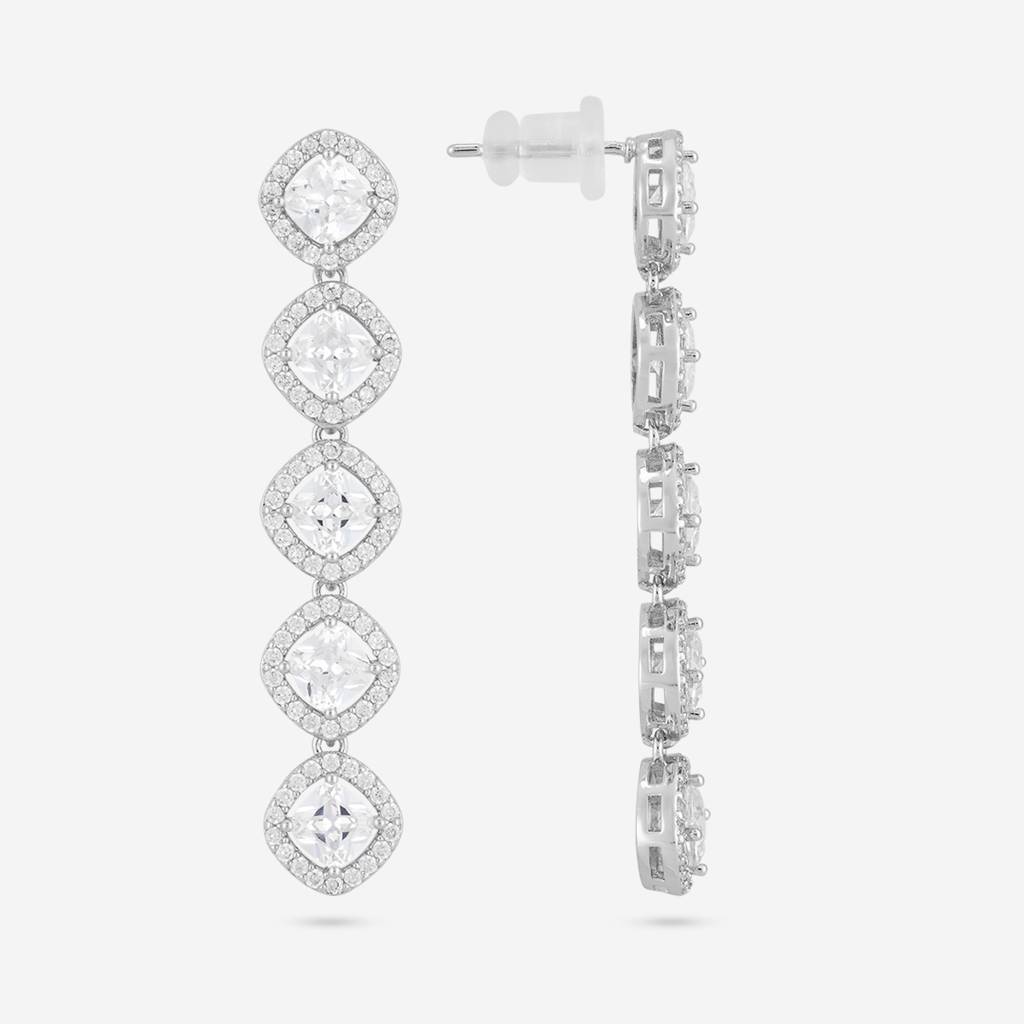 White - Plated Casual Wear Trendy Zircon Earring - 466905 : 466906
