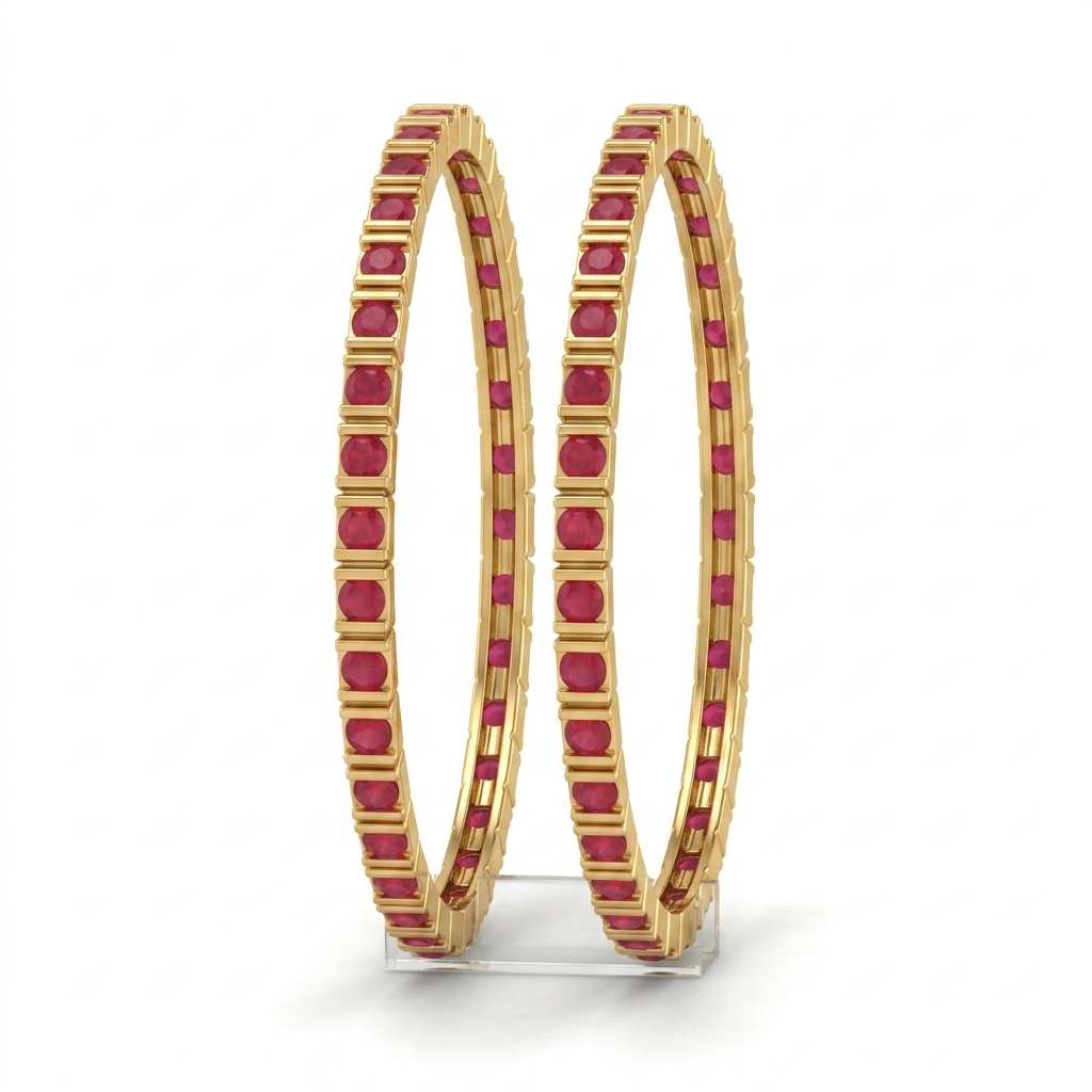 Elegant 18K Gold Plated Ruby Stone Bangle Set | Traditional Ruby-Style Ethnic Jewelry For Women (Set Of 2) : TP2492R_2-4