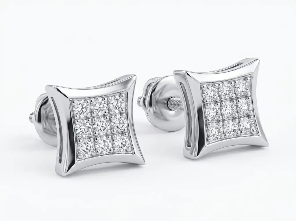 Square Diamond Cluster Stud Men'S Earrings | Classic Grid Set Design : ER-CC-CZAI10-YE-Silver925-LabD