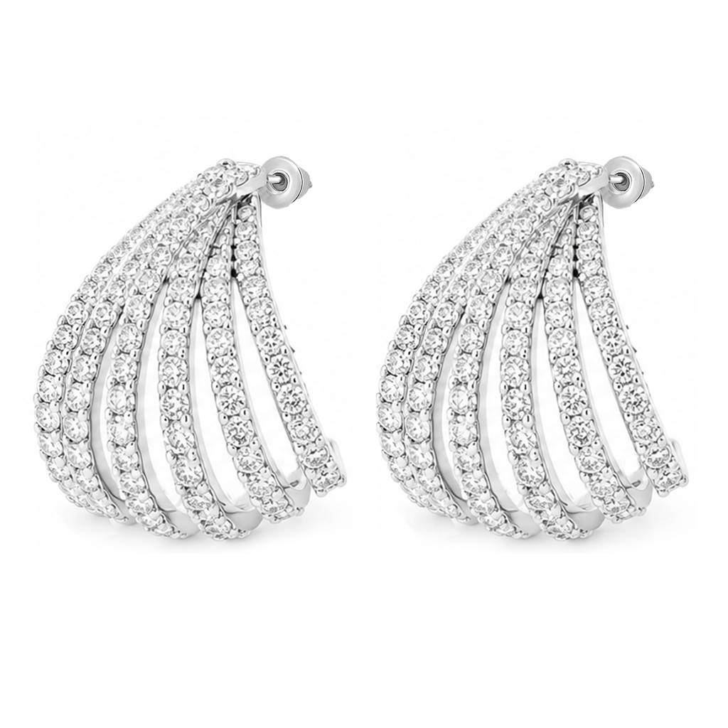 White Silver Plated Fancy Half Hoop Earrings For Women Cubic Zirconia Studded Festive & Casual Wear Jewellery Gift : PX9E3179W